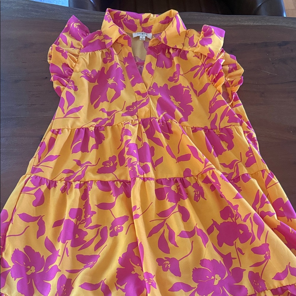 Umgee mango and hot pink woman’s mini dress